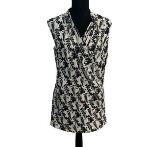 Whit Mini Tunic Dress V-Neck Silk Shift Floral Patterned Cocktail Size Small